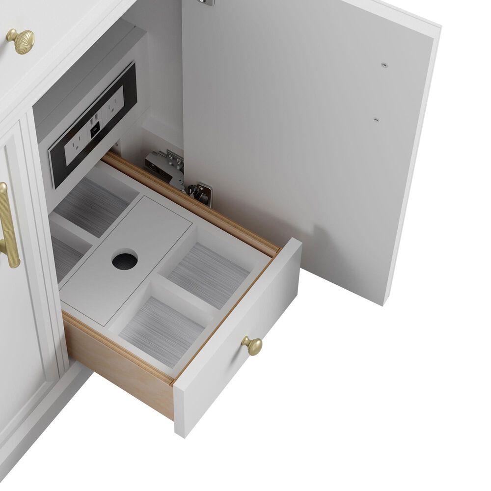 James Martin Bellshire 30" Single Bathroom Vanity in Bright White with 3 cm Eternal Jasmine Pearl Silestone Top and Rectangular Sink, , large