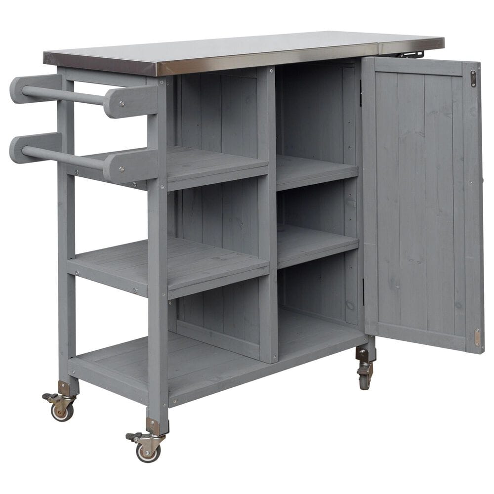 Hearth and Haven Outdoor Kitchen Island Cart with Stainless Steel Top and Lockable Wheels in Gray, , large