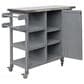 Hearth and Haven Outdoor Kitchen Island Cart with Stainless Steel Top and Lockable Wheels in Gray, , large