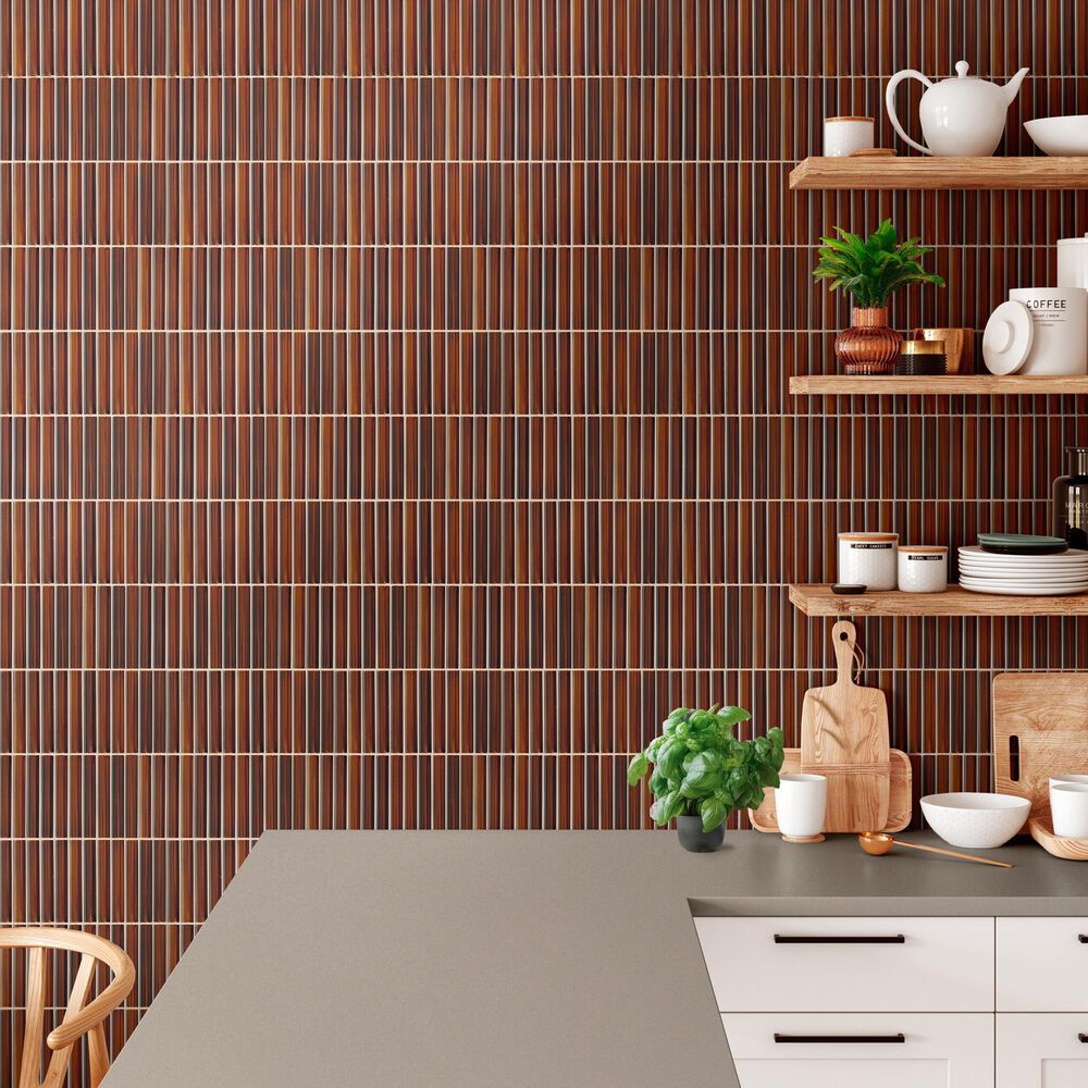 Dal-Tile Artefino Vintage Jasper 1" x 6" Pencil Fluted on 11" x 12" Porcelain Mosaic Sheet, , large