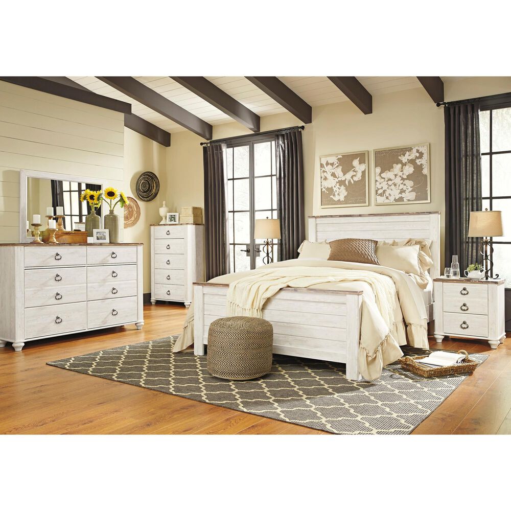 Ashley Willowton 5-Piece Queen Panel Bedroom Set in Whitewash, , large