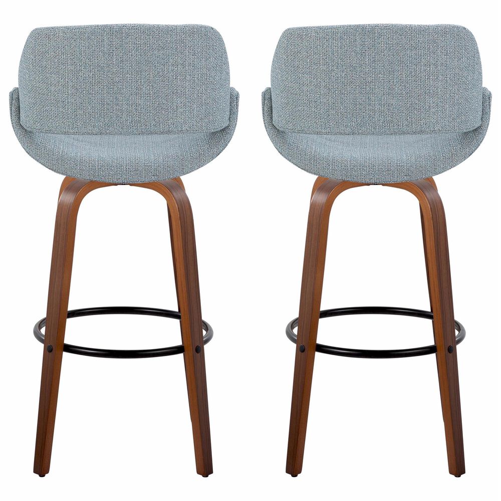 LumiSource Fabrico 30" Swivel Fixed-Height Bar Stool with Blue Noise Fabric Upholstery in Black and Walnut (Set of 2), , large