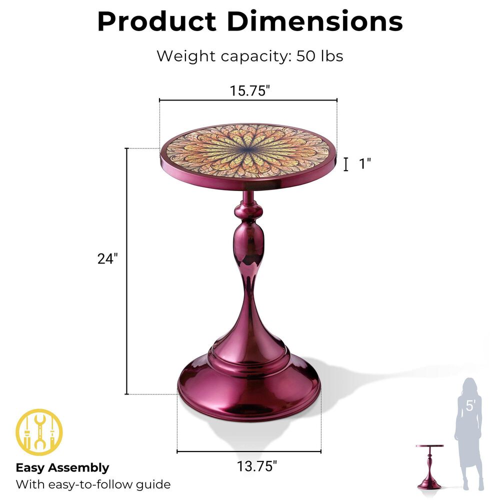 Furniture of America Gleam Round End Table in Polished Purple and Orange, , large