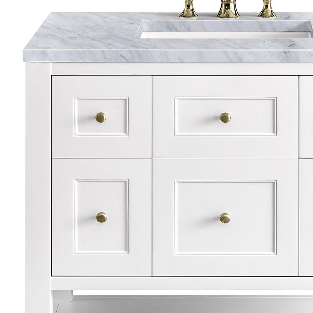 James Martin Vanities Breckenridge 36&quot; Single Bathroom Vanity in Bright White with 3 cm Carrara White Marble Top and Rectangular Sink, , large