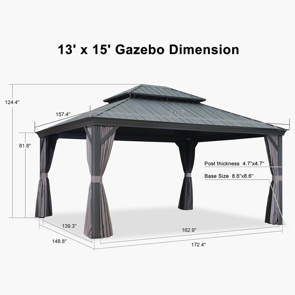 HOMLUX 15-ft x 13-ft Permanent Gazebo in Gray  with Hardtop Roof (Screen Included), , large