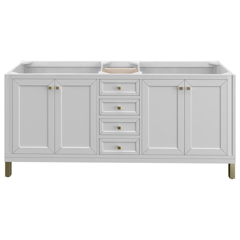 James Martin Vanities Chicago 72" Double Bathroom Vanity in Glossy White with 3 cm Ethereal Noctis Quartz Top, Rectangular Sinks and FreePower Wireless Charger, , large