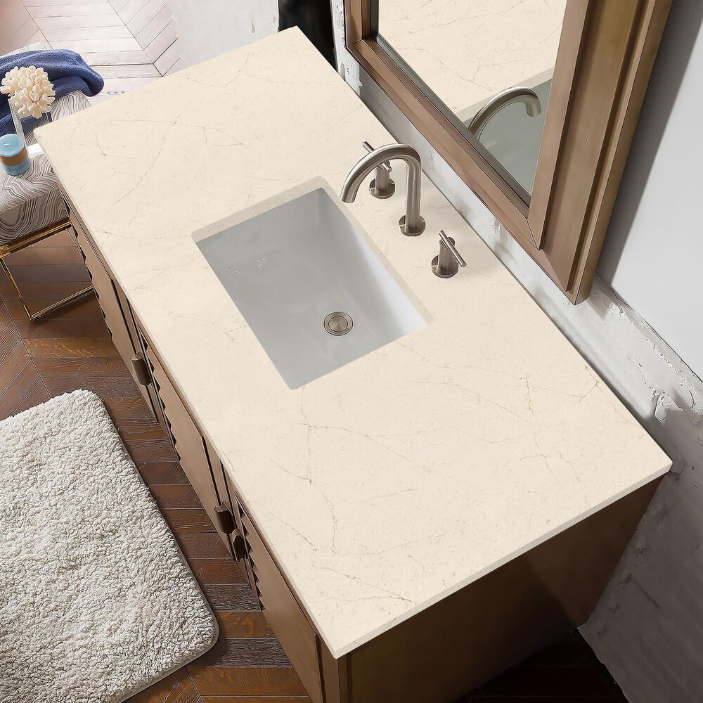 James Martin Vanities Portland 48&quot; Single Bathroom Vanity in Whitewashed Walnut with 3 cm Eternal Marfil Quartz Top and Rectangular Sink, , large