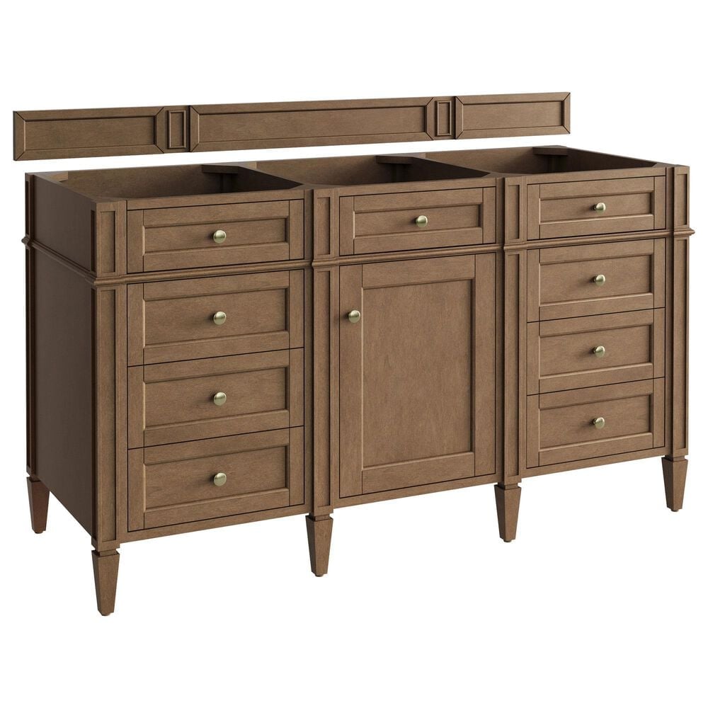James Martin Brittany 60" Single Bathroom Vanity in Pecan with 3 cm Parisien Bleu Silestone Top, Rectangular Sink and FreePower Wireless Charger, , large