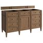 James Martin Brittany 60" Single Bathroom Vanity in Pecan with 3 cm Parisien Bleu Silestone Top, Rectangular Sink and FreePower Wireless Charger, , large