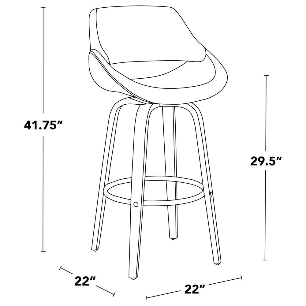 LumiSource Fabrico 30" Swivel Fixed-Height Bar Stool with Charcoal Fabric Upholstery in Black and Glazed Walnut (Set of 2), , large
