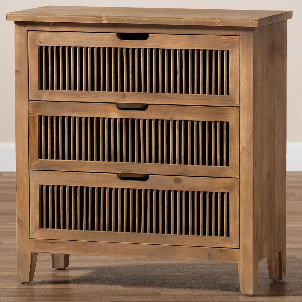 Baxton Studio Clement 3-Drawer Storage Cabinet in Medium Oak, , large