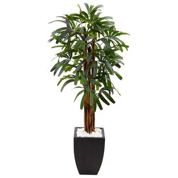 Nearly Natural Inc 5.5" Raphis Palm Artificial Tree in Black Planter, , large