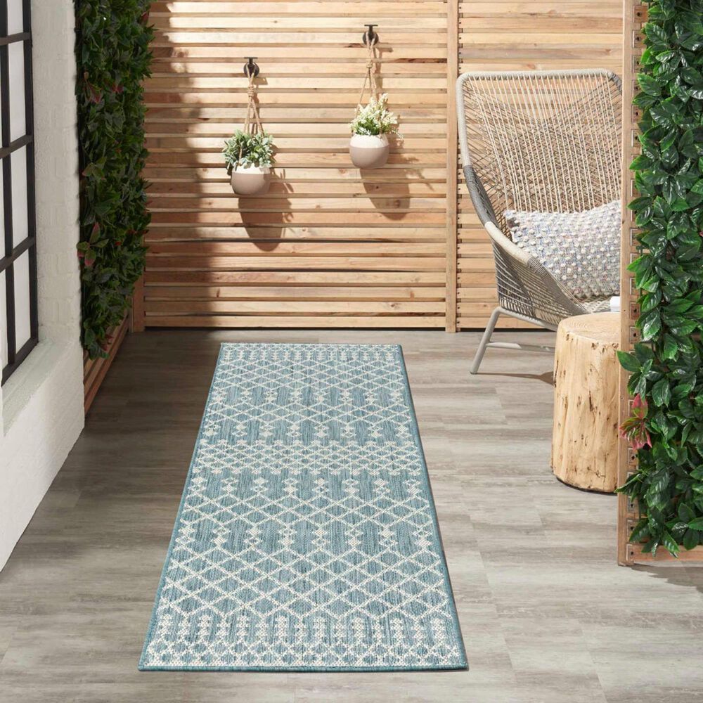 Nourison Positano Southwestern Aqua 2&#39; x 6&#39; Indoor/Outdoor Runner, , large