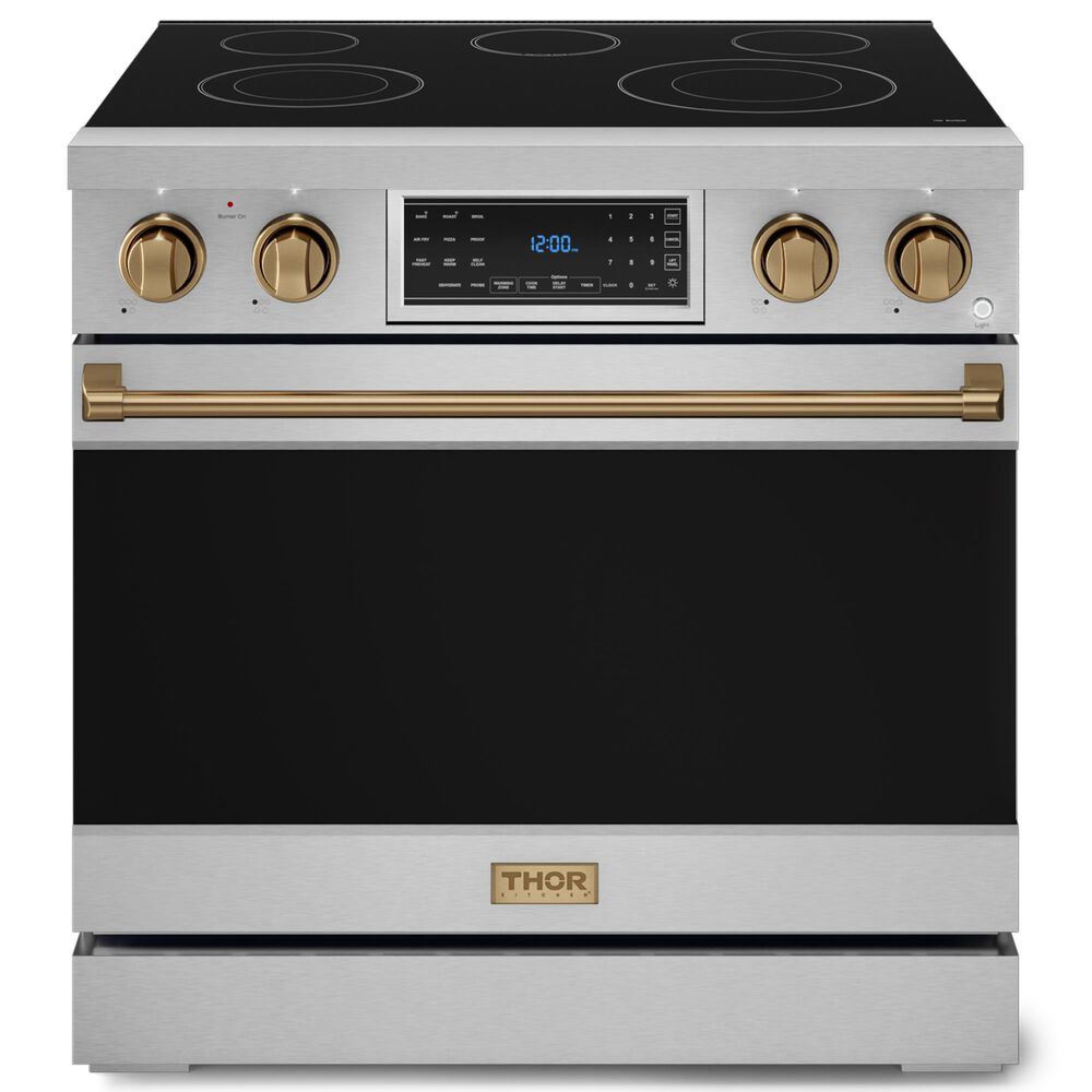 Thor Kitchen Gordon Ramsay 6 Cu. Ft. 36" Professional Electric Range with Bronze Handle Kit in Stainless Steel, , large