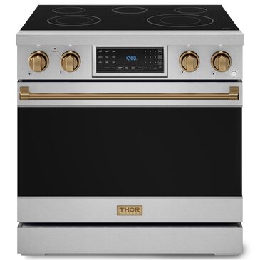 Thor Kitchen Gordon Ramsay 6 Cu. Ft. 36" Professional Electric Range with Bronze Handle Kit in Stainless Steel, , large