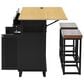 HOMLUX Farmhouse Kitchen Island with Drop Leaf and 2 Stools in Black, Natural and Rustic Brown, , large