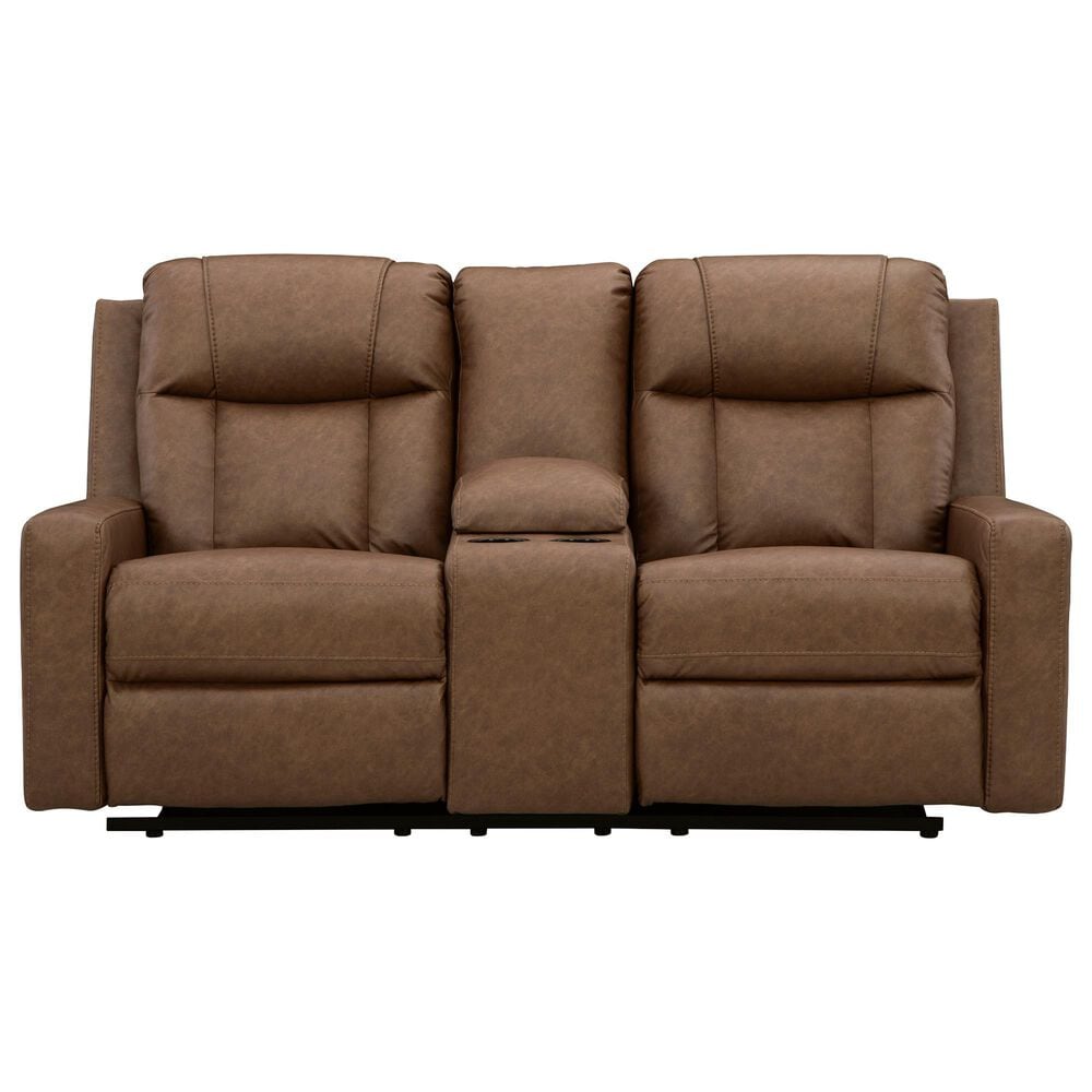 Ashley Mackmenville Manual Double Reclining Loveseat with Console in Caramel, , large