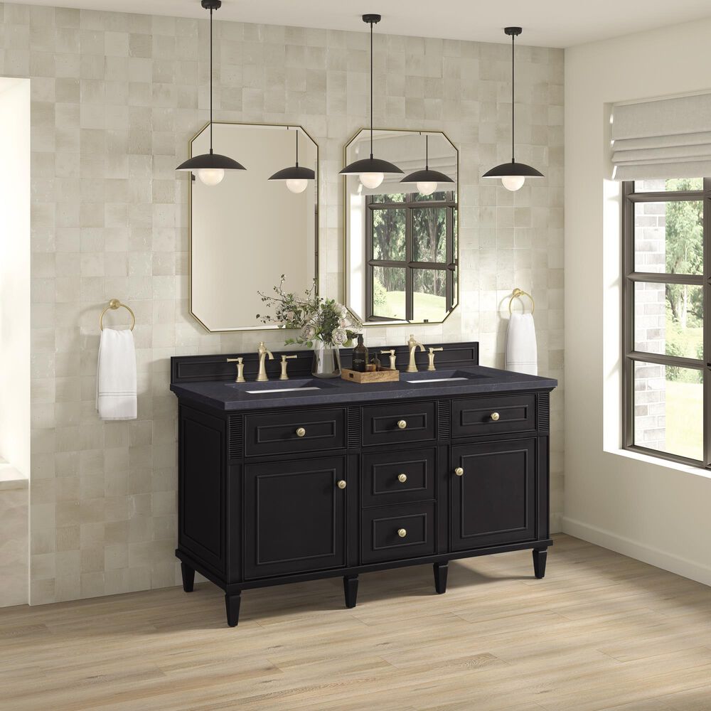 James Martin Vanities Lorelai 60&quot; Double Vanity in Black Onyx with 3 cm Charcoal Soapstone Quartz Top, , large