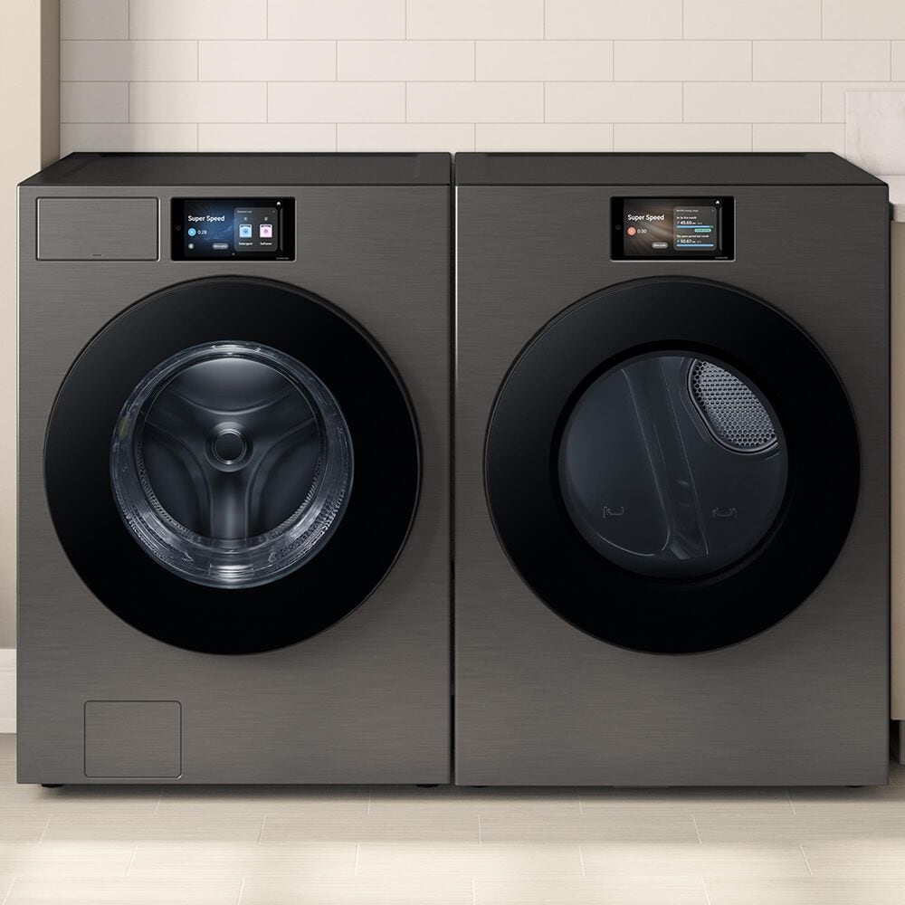 SAMSUNG Bespoke 5.3 Cu. Ft. Front Load Washer and 7.6 Cu. Ft. Front Load Gas Dryer in Dark Steel, , large