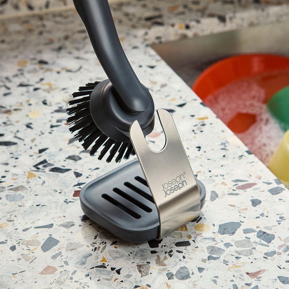 Joseph Joseph SinkTech Washing Up Brush with Steel Stand in Grey, , large