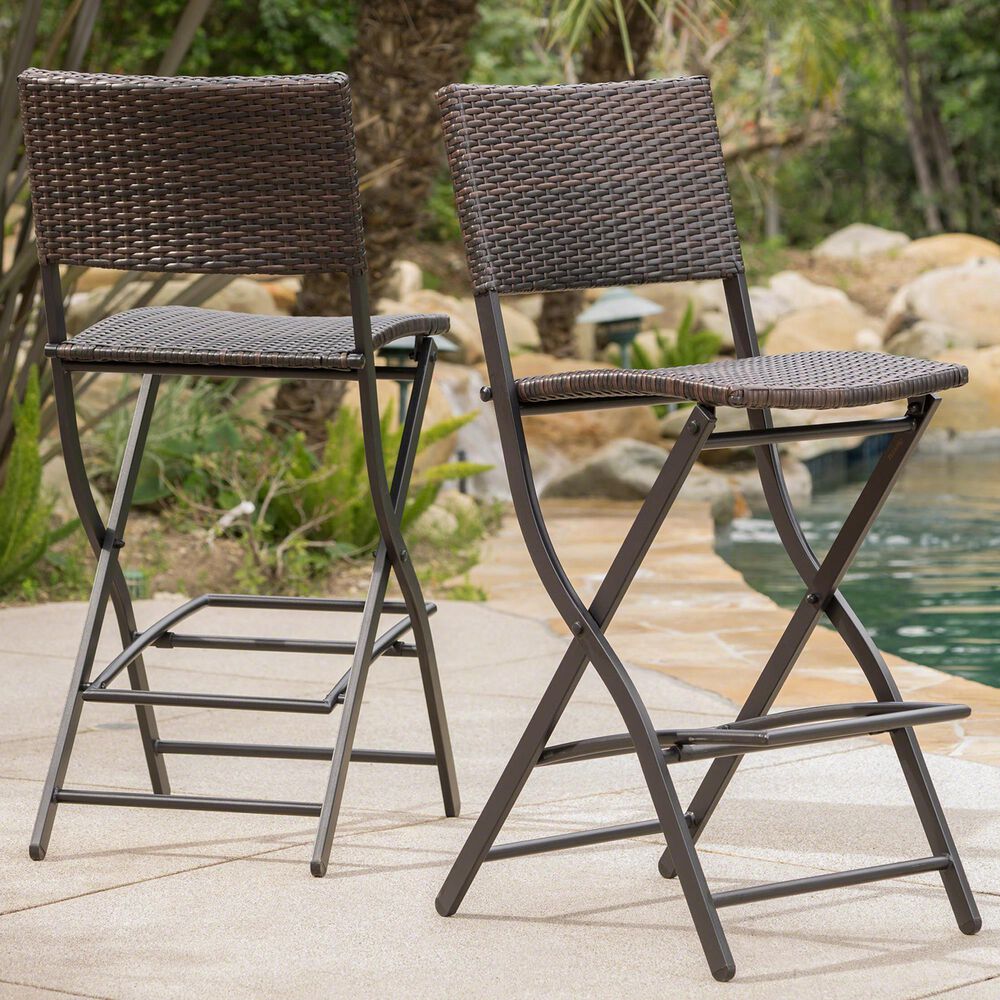 Hearth and Haven Outdoor Foldable Bar Stool in Multi-Brown &#40;Set of 2&#41;, , large