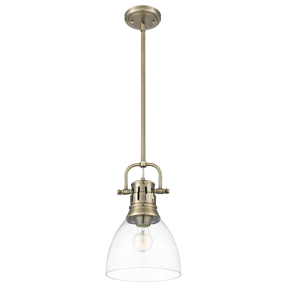 Golden Lighting Duncan 1-Light Small Pendant with Rod and Clear Shade in Aged Brass, , large
