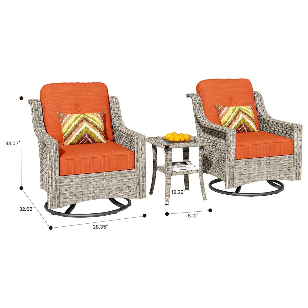 HOMLUX 3-Piece Outdoor Swivel Rocking Chair Set and Side Table in Orange, , large