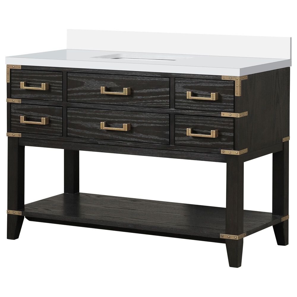 Lexora Home Norwalk 48" Single Bathroom Vanity in Black Oak with White Quartz Top and Rectangular Sink, , large
