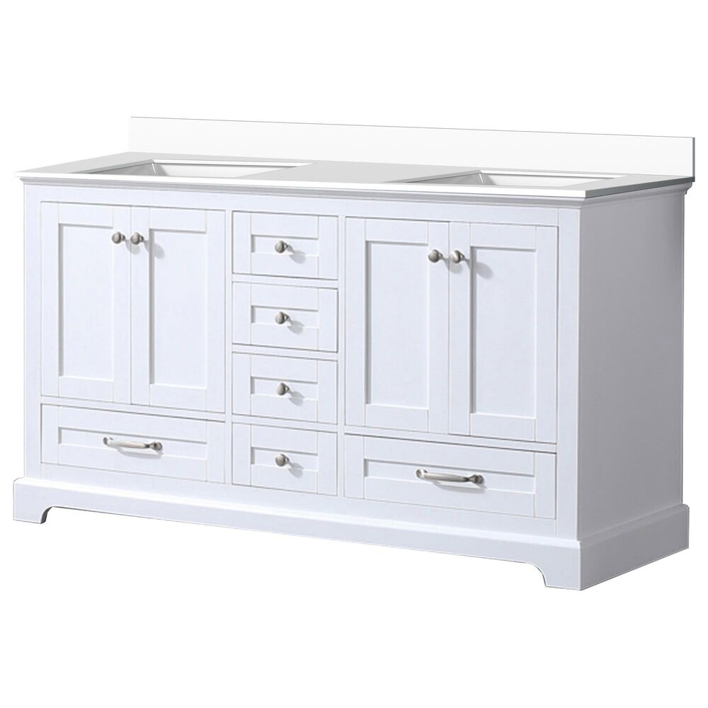 Lexora Home Dukes 60" Double Bathroom Vanity in White with 2 cm White Cultured Marble Top and Rectangular Sinks, , large