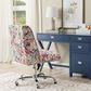 Linon Home Decor Draper Office Chair with Navy Floral Cushion in Silver, , large