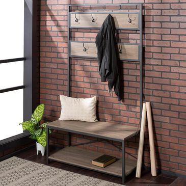 37B 72" Metal and Wood Hall Tree in White Oak, , large