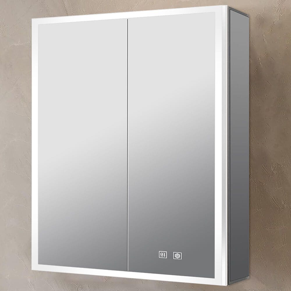 Lexora Home Mesa 24" x 32" LED Mirror Medicine Cabinet with Defogger in Aluminium, , large