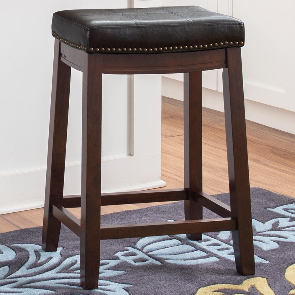 Linon Home Decor Claridge Counter Stool with Brown Cushion in Dark Brown, , large
