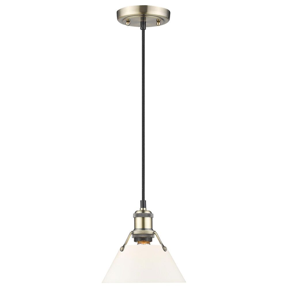 Golden Lighting Orwell 1-Light Small Pendant with Opal Glass Shade in Aged Brass, , large