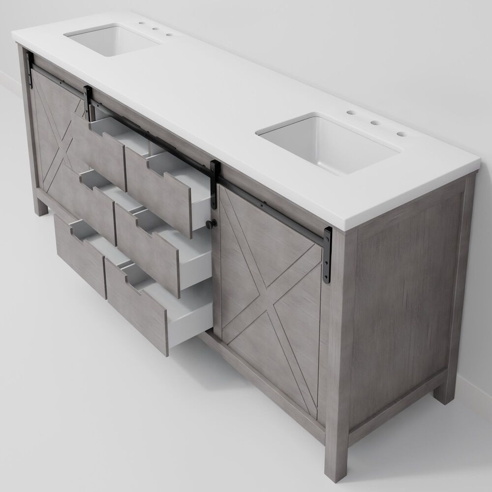 Lexora Home Marsyas 80" Double Bathroom Vanity in Ash Grey with 2 cm White Cultured Marble Top and Rectangular Sinks, , large