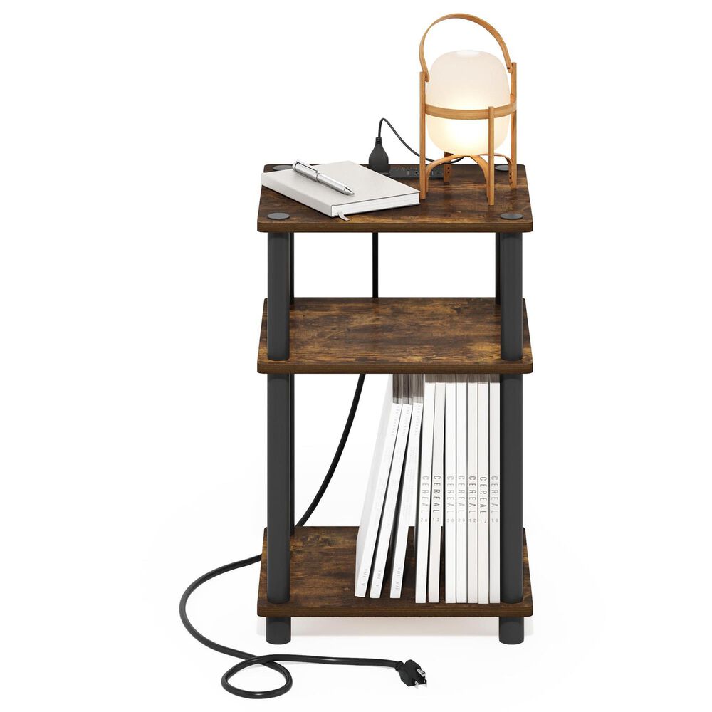 HOMLUX 3-Tier Turn-N-Tube End Table with Charging Station in Amber Pine and Black, , large