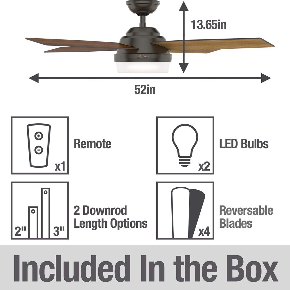 Hunter Dempsey 52&quot; Ceiling Fan with Lights in Noble Bronze, , large