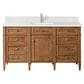 James Martin Vanities Brittany 60" Single Bathroom Vanity in Saddle Brown with Single Hole 3 cm White Zeus Quartz Top and Rectangular Sink, , large
