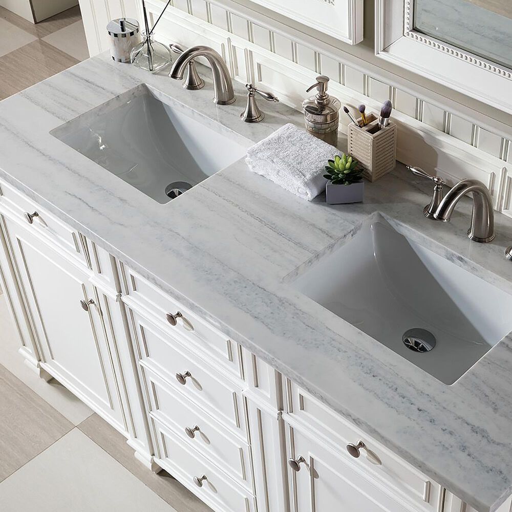 James Martin Vanities Bristol 60&quot; Double Bathroom Vanity in Bright White with 3 cm Arctic Fall Solid Surface Top and Rectangular Sinks, , large