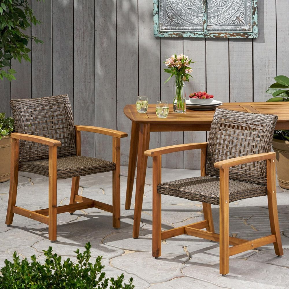 Hearth and Haven Hampton Outdoor Dining Chair in Brown (Set of 2), , large