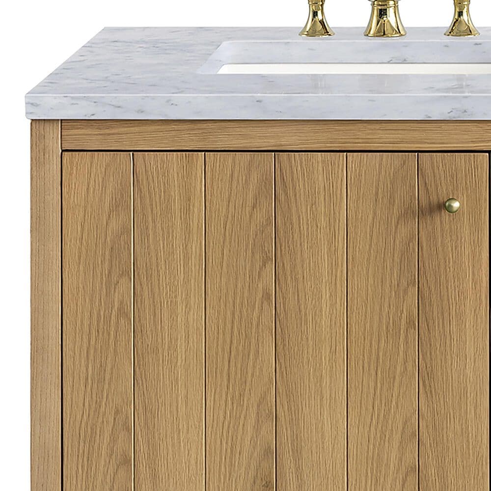 James Martin Vanities Hudson 60&quot; Double Bathroom Vanity in Light Natural Oak with 3 cm Carrara White Marble Top and Rectangular Sinks, , large