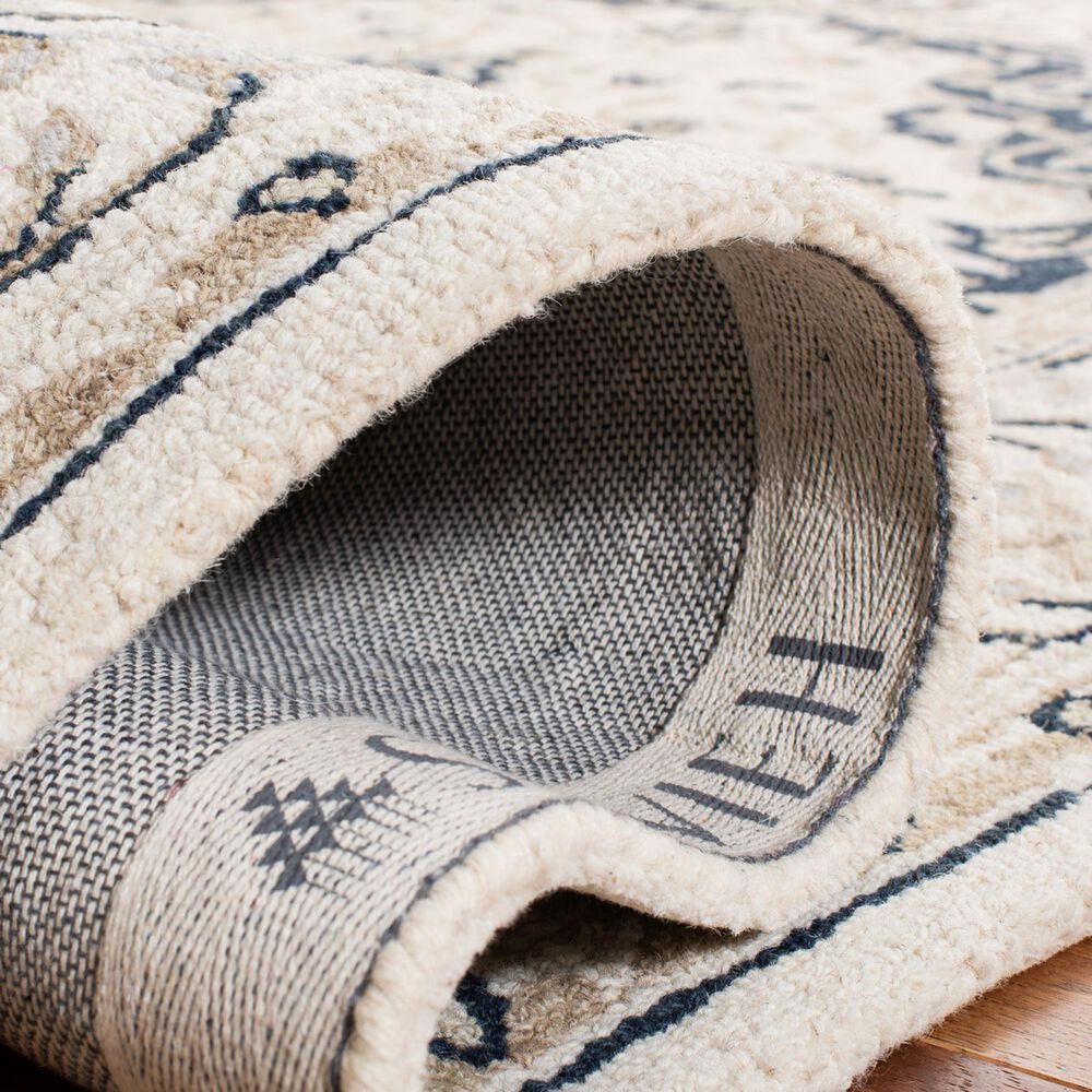 Safavieh Micro-Loop Oriental 2&#39;3&quot; x 7&#39; Ivory and Navy Runner, , large