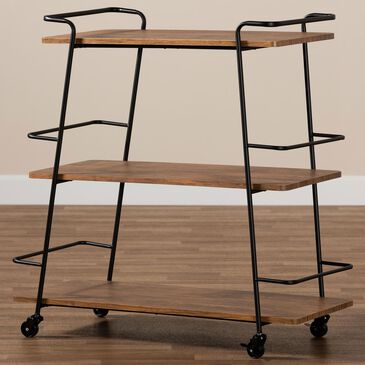 Baxton Studio Bernard 3-Tier Bar Cart in Black/Walnut, , large