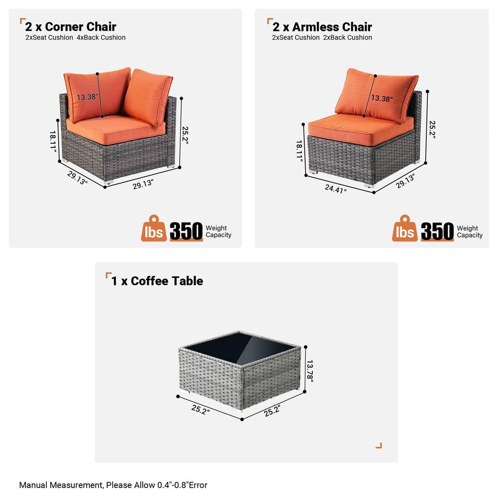 HOMLUX 5-Piece Patio Conversation Set with Two Ottomans in Orange Red, , large