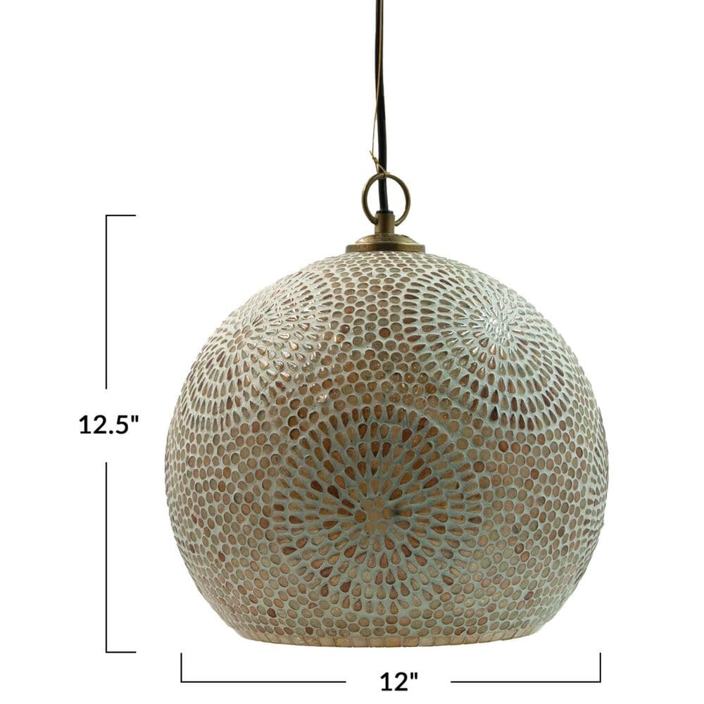 Teak Interiors 1-Light Glass Mosaic Pendant Lamp in Antique Gold, , large