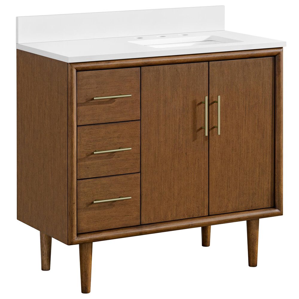 37B Mertola 36" Single Bathroom Vanity Cabinet in Dark Maplewood with White Composite Stone Top and Backsplash, , large
