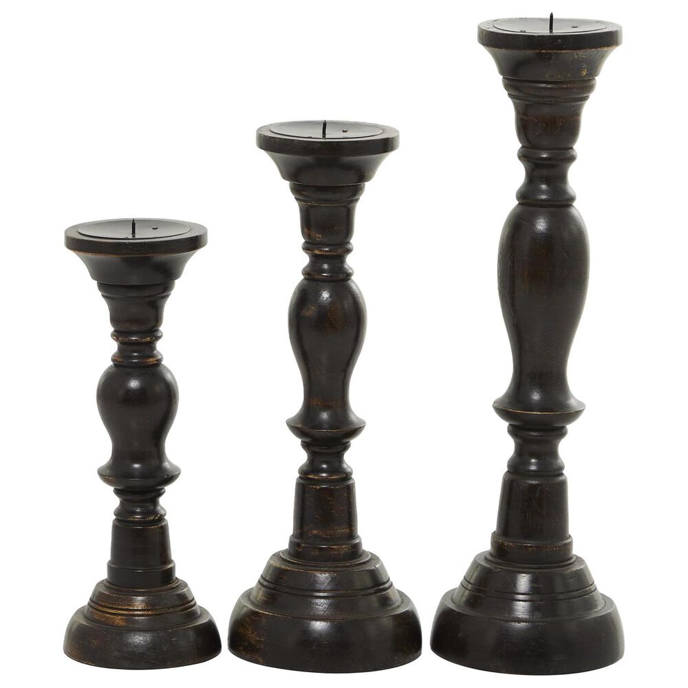 Maple and Jade Decorative Candle Holder in Black and Varnished Brown &#40;Set of 3&#41;, , large
