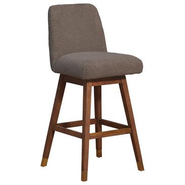 Blue River Amalie Swivel Barstool Stool with Taupe Boucle Cushion in Brown Oak, , large