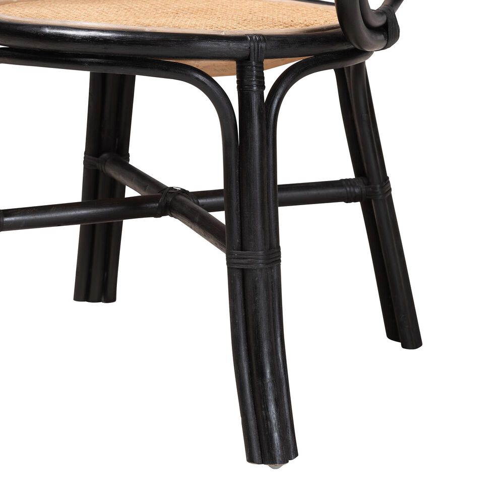 Baxton Studio Palesa Arm Chair in Black and Natural Brown, , large