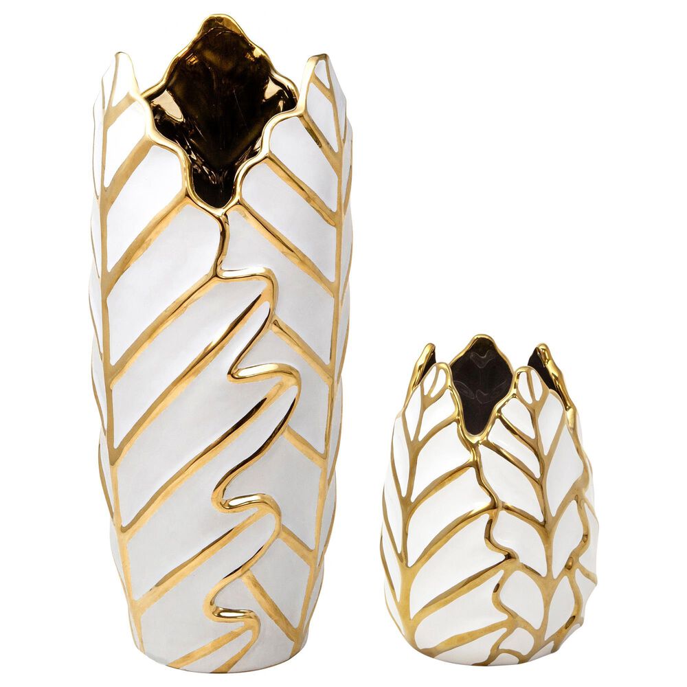 Sagebrook Home 7.75&quot; Leaf Vase in White and Gold, , large